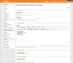Bild zeigt die Bedienoberfläche im Backend von Contao zum Schreiben und Formatieren von Textfeldern